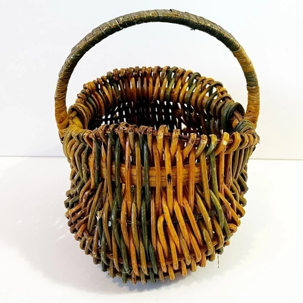 Buttocks Egg Gathering Basket Handmade Small Childs Farmhouse Striped Colorful